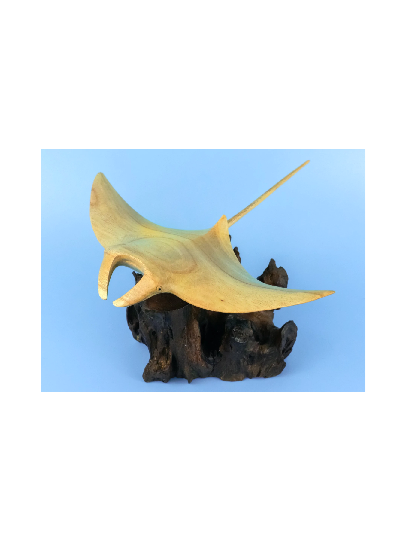 Wooden Hand Carved Stingray on Coral Statue Sculpture Wood Decor Accen