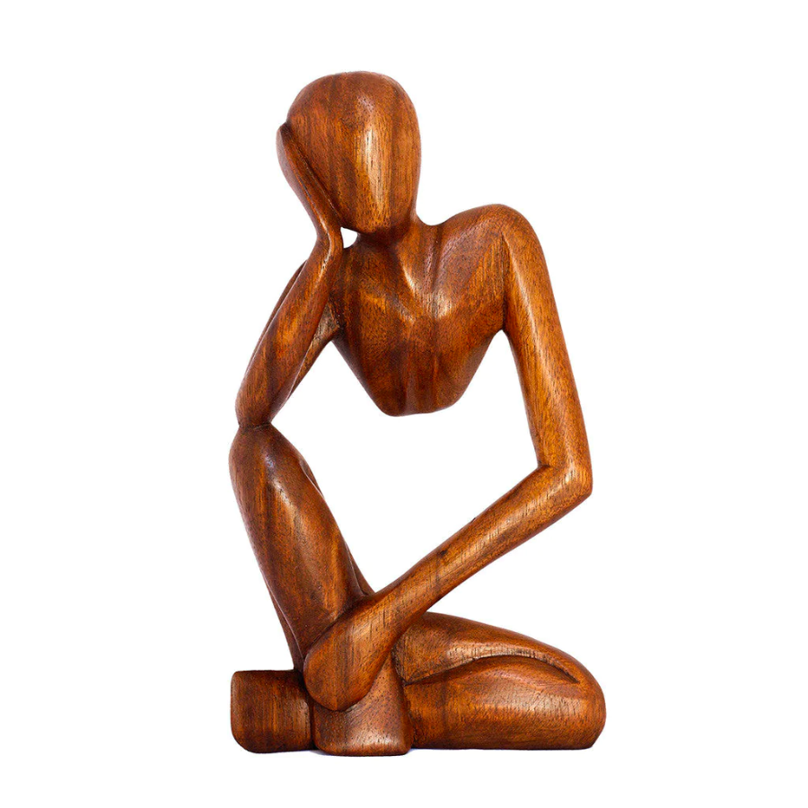 Handcrafted Modern Abstract Balinese Wood Sculpture, 'Thinking of You