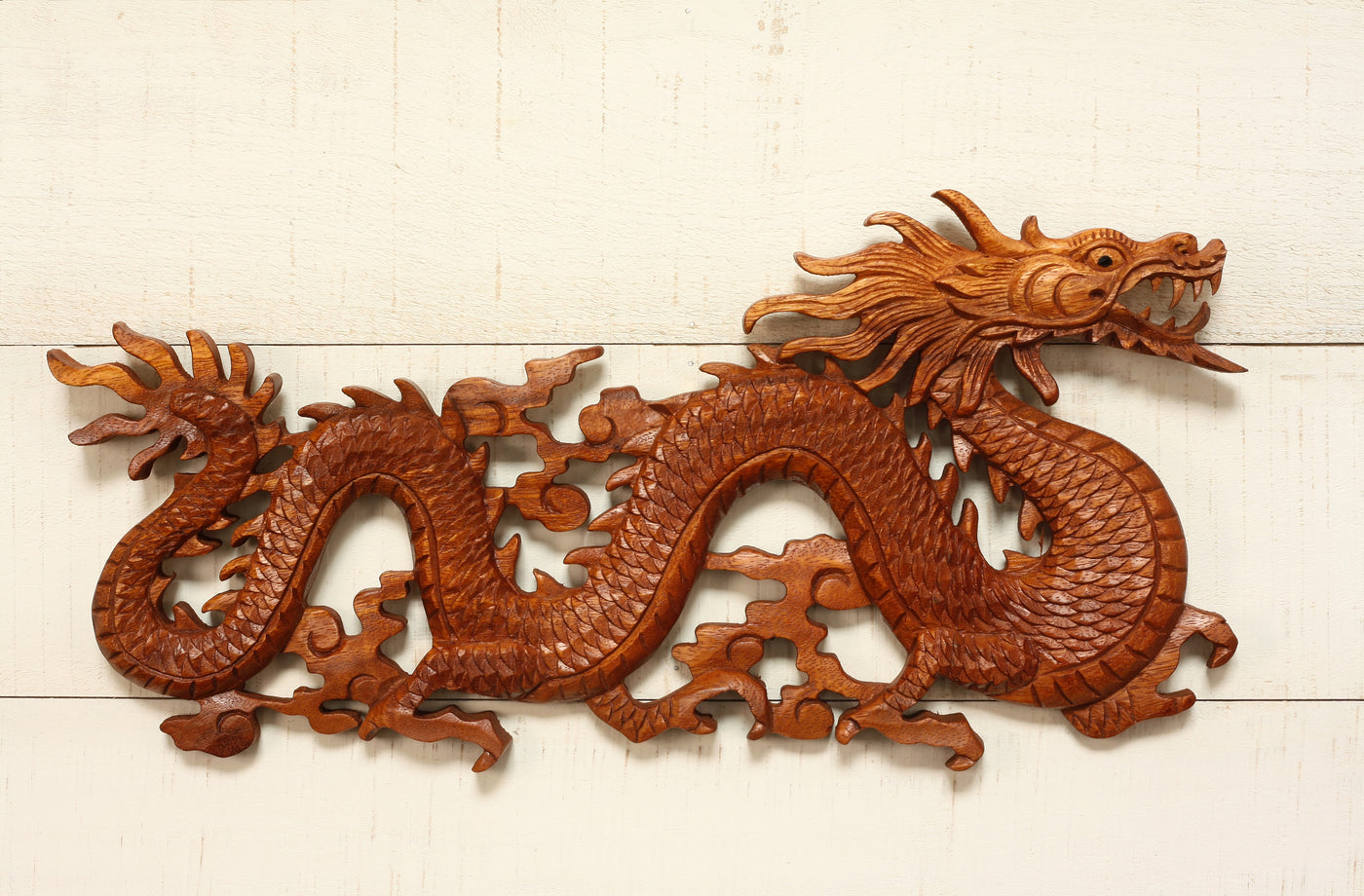 16" Wooden Dragon Wall Hanging Hand Carved Relief Plaque Statue Sculpture Handcrafted Gift Art Home Decor Figurine Accent Decoration Handmade