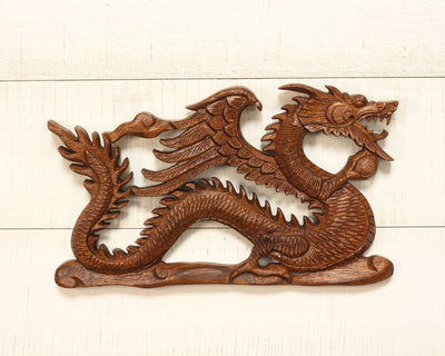 11" Wooden Dragon Flying on Clouds Wall Hanging Hand Carved Relief Plaque Statue Sculpture Handcrafted Gift Art Home Decor Wood Accent Decoration Handmade