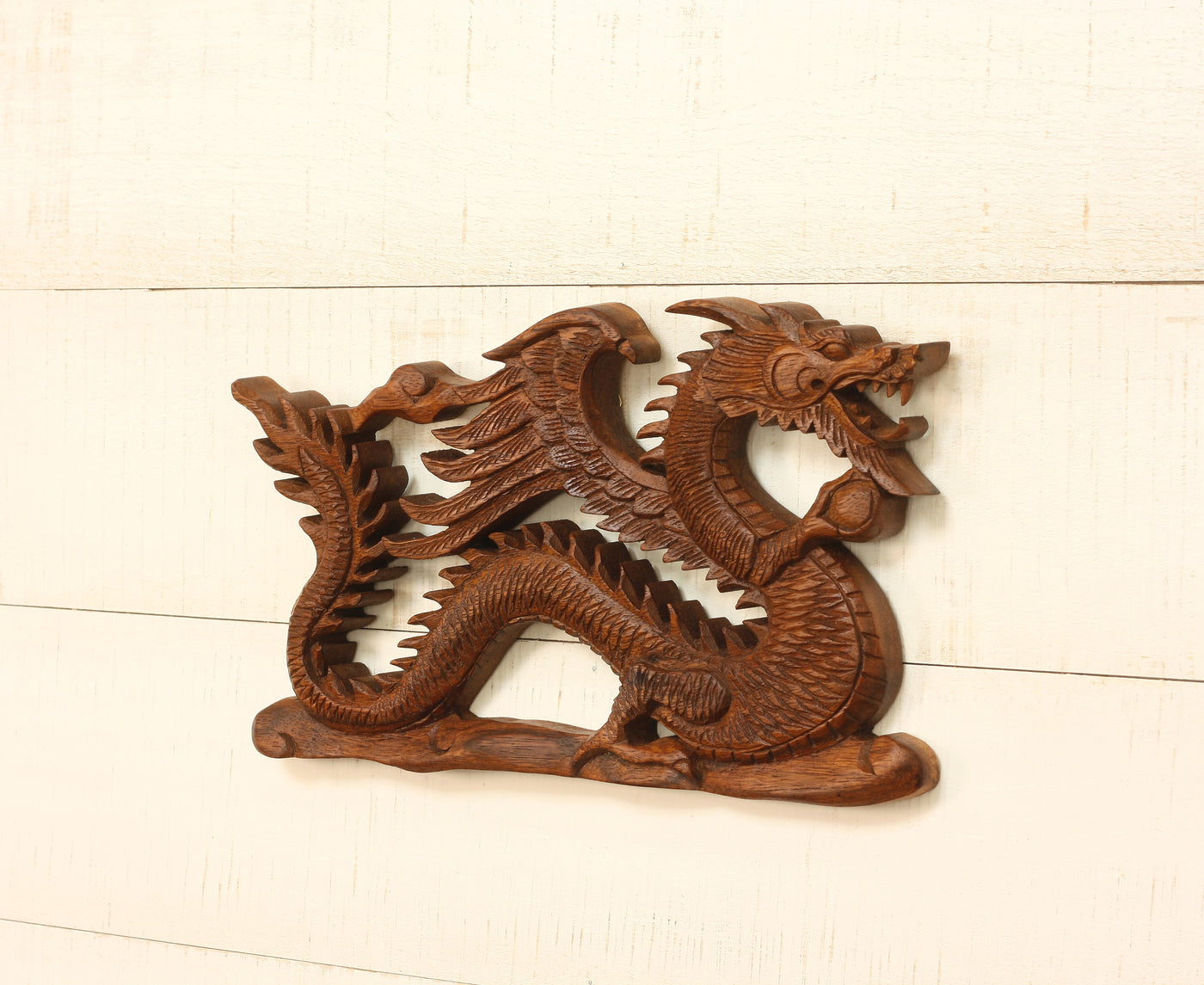 11" Wooden Dragon Flying on Clouds Wall Hanging Hand Carved Relief Plaque Statue Sculpture Handcrafted Gift Art Home Decor Wood Accent Decoration Handmade