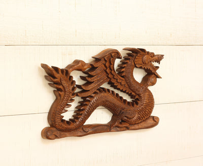 11" Wooden Dragon Flying on Clouds Wall Hanging Hand Carved Relief Plaque Statue Sculpture Handcrafted Gift Art Home Decor Wood Accent Decoration Handmade