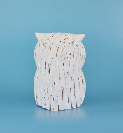 Handmade White-Washed Wooden Owl Statue Figurine Hoot Sculpture Art Home Decor Accent Handcrafted Decoration