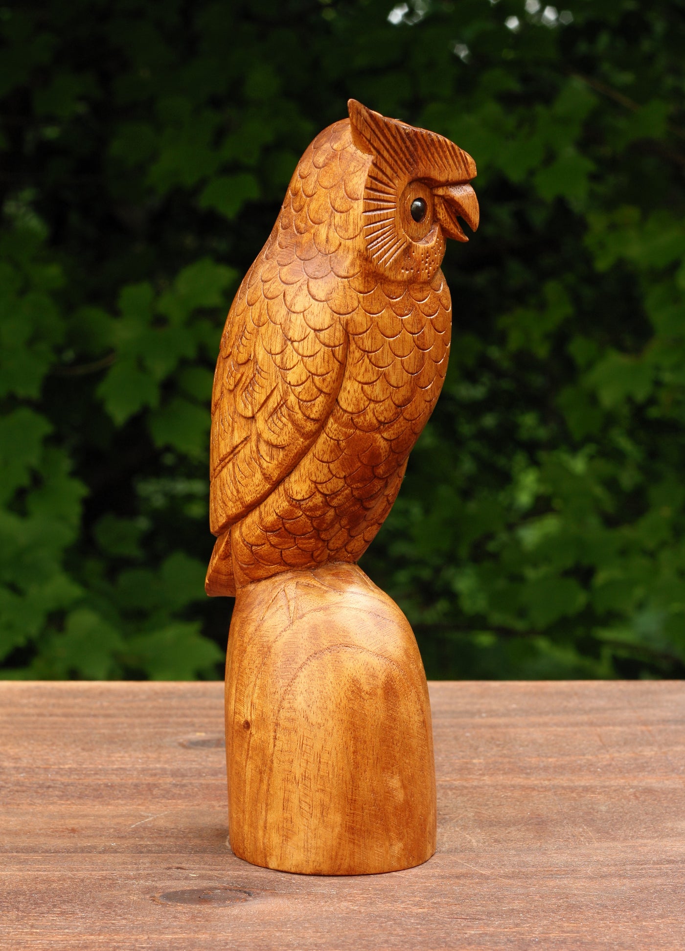 Wooden Handmade Owl Standing on a Tree Branch Statue Figurine Handcrafted Art Home Decor Hoot Sculpture Hand Carved Accent Decoration