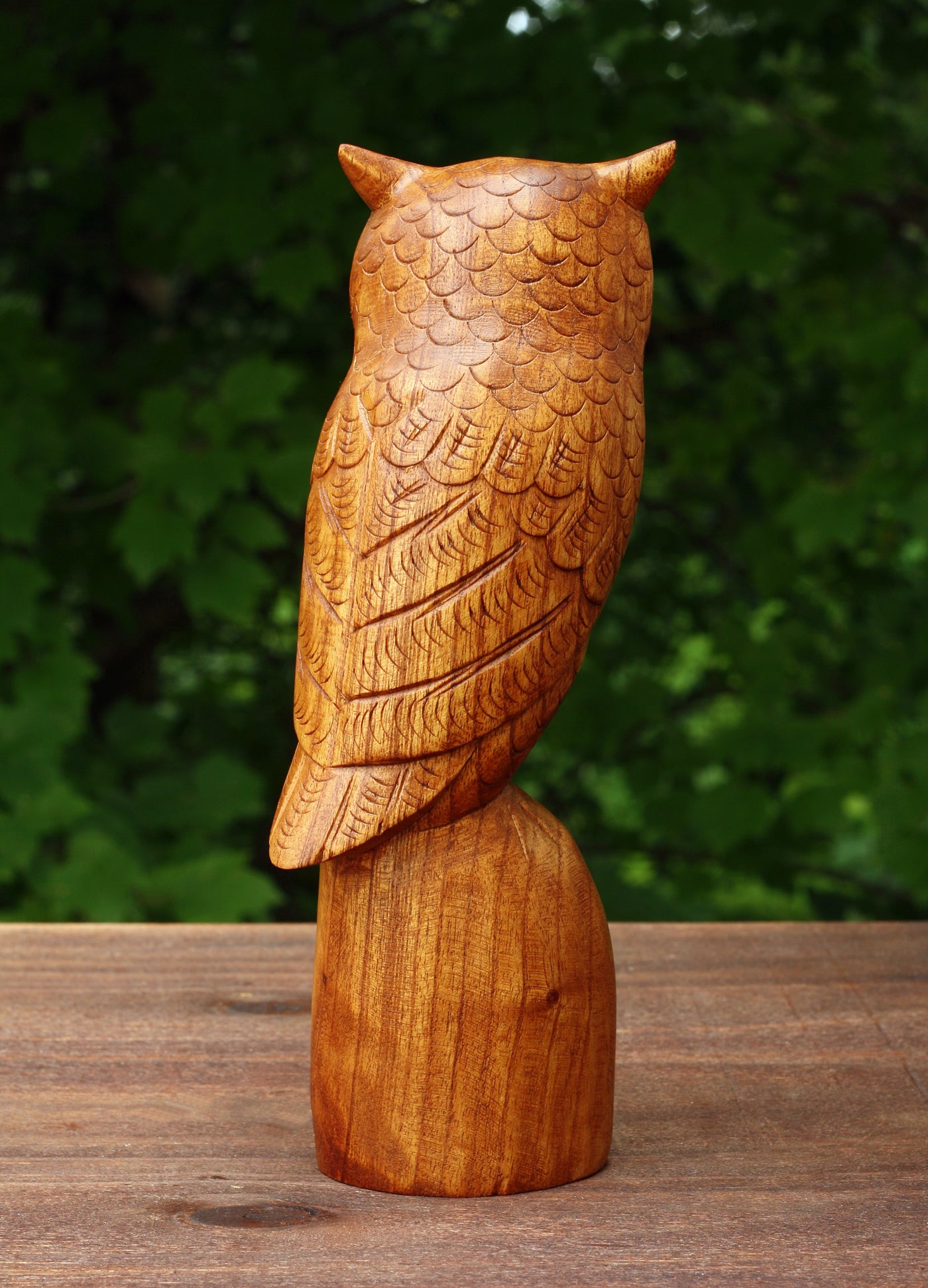 Wooden Handmade Owl Standing on a Tree Branch Statue Figurine Handcrafted Art Home Decor Hoot Sculpture Hand Carved Accent Decoration