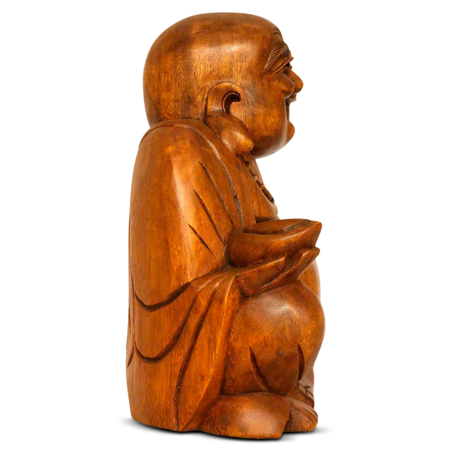 Wood carved retailer Engraved vintage Laughing Buddha Statue Figurine Decor 10” tall