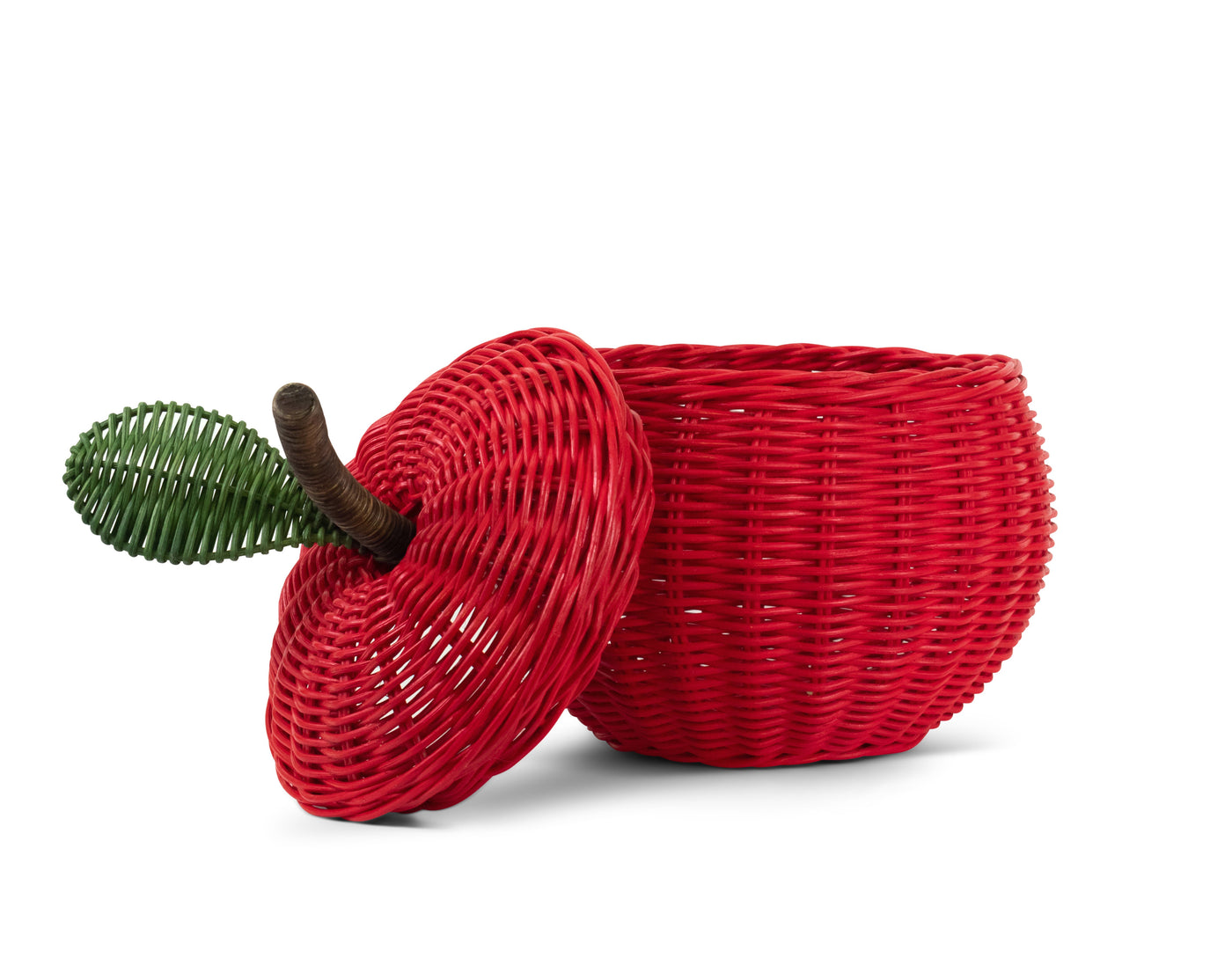 Hand Woven Apple Rattan Storage Basket with Lid Decorative Bin Home Decor Shelf Organizer Cute Handmade Handcrafted Gift Art Decoration Artwork Wicker