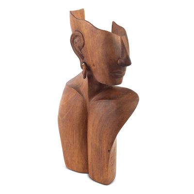 12" Wooden Hand Carved Abstract Woman Faceless Sculpture Handmade Handcrafted Art Statue Home Decor Figurine Accent Decoration Necklace Display Stand