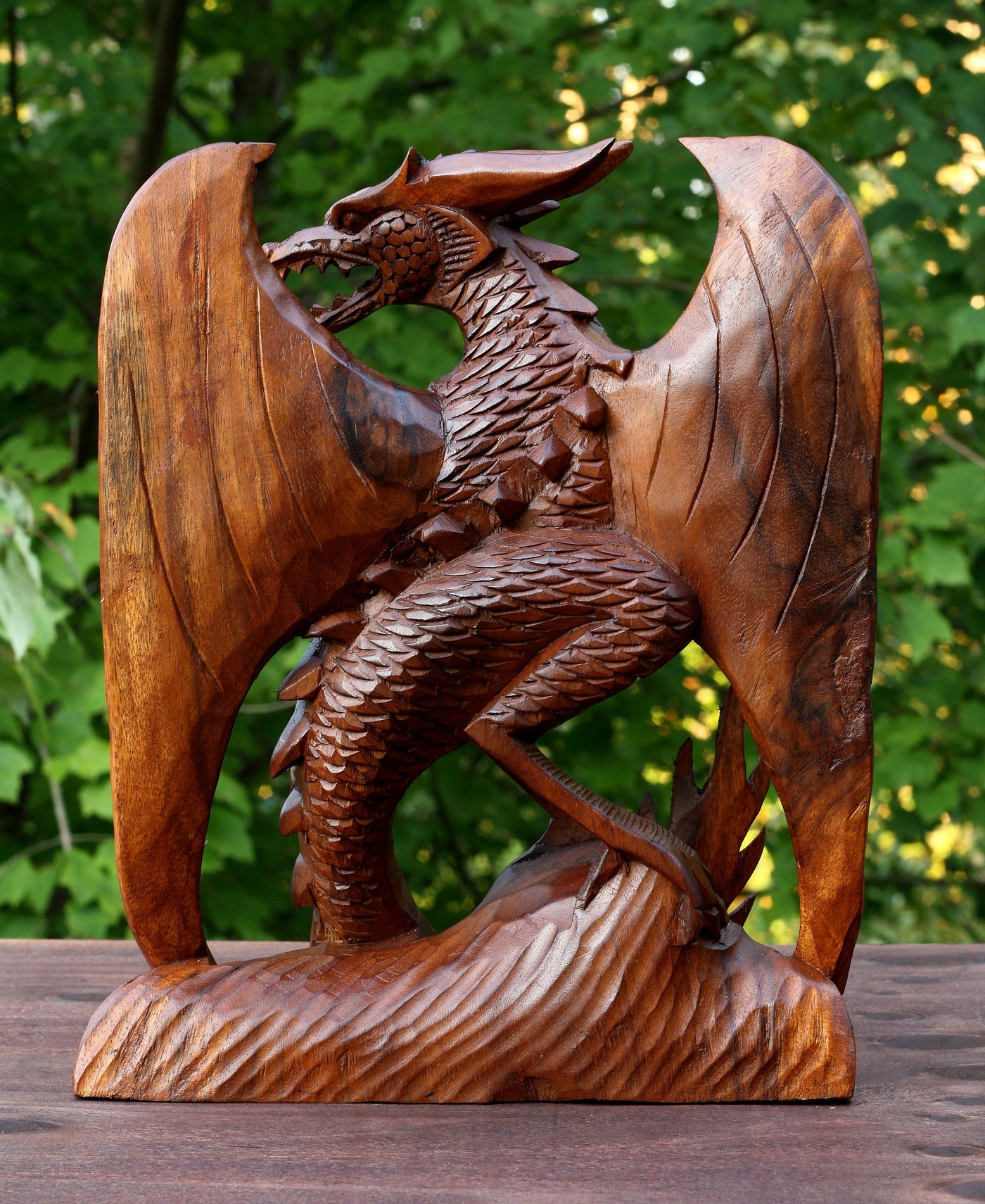 Wooden Crawling Dragon Handmade Sculpture Statue Handcrafted Gift