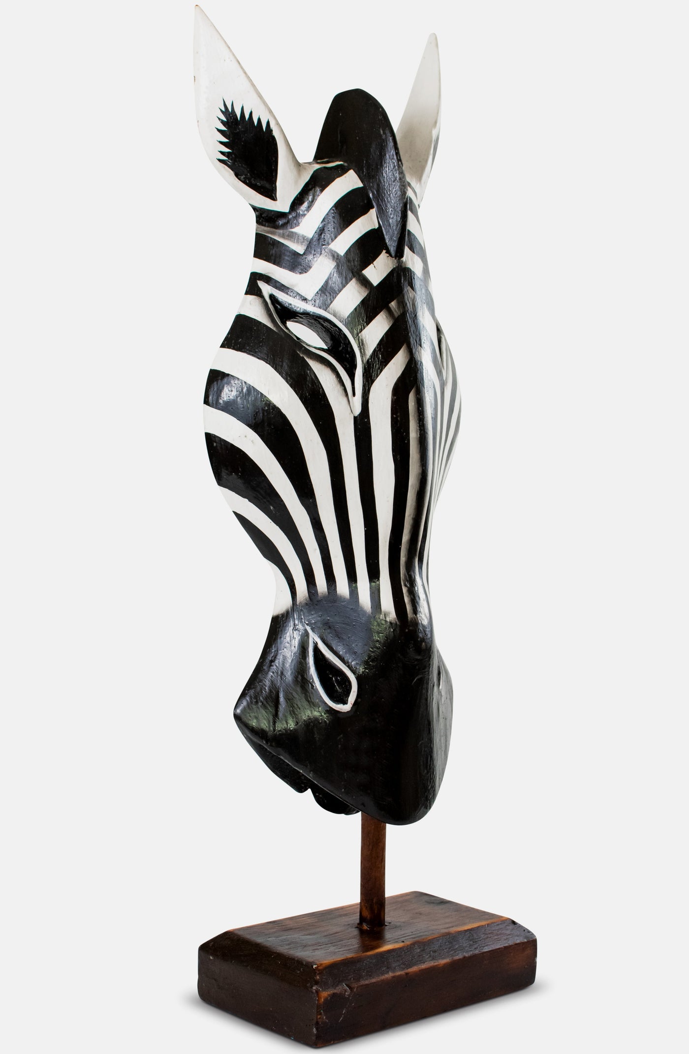 20" Wooden Tribal Striped Black White Zebra Mask with Stand Hand Carved Home Decor Accent Art Unique Sculpture Handmade Handcrafted Mask Stand Alone